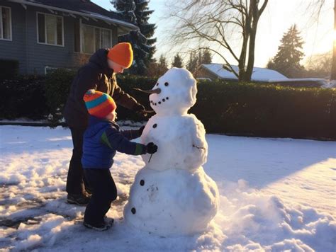 Premium AI Image | Kids building a snowman in winter day