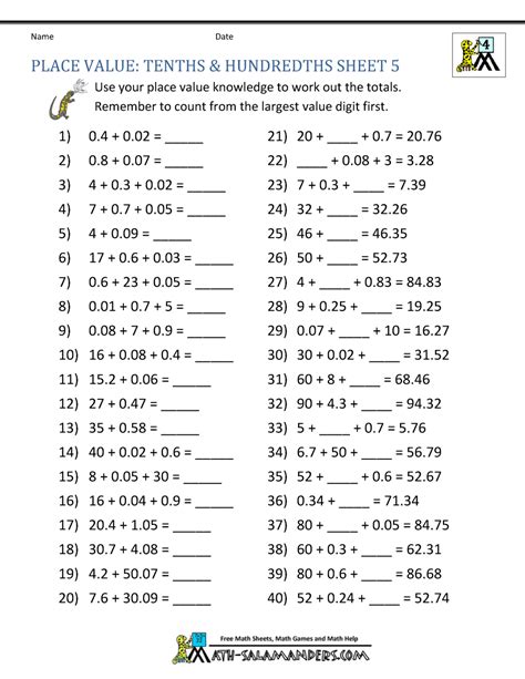 decimals tenths and hundredths worksheet - decimal worksheets - KodixyRodrigues2z