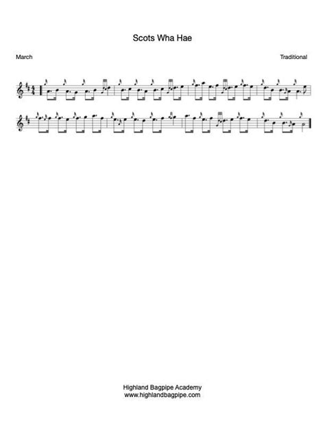 Scots Wha Hae Bagpipe Sheet Music - Learn to play bagpipe tune Scots ...