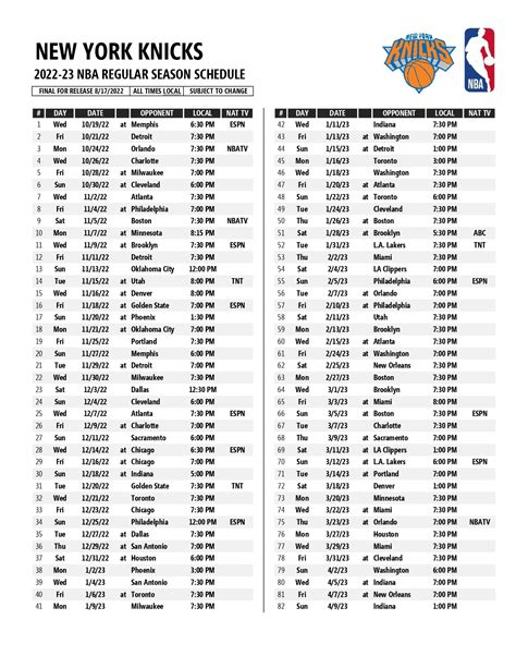 New York Knicks Schedule 2024-24 - Betsy Lucienne