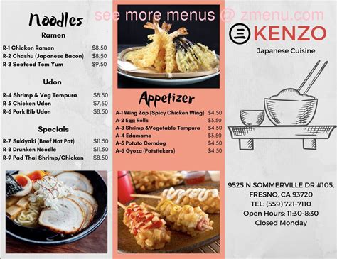 Online Menu of Kenzo Restaurant, Fresno, California, 93720 - Zmenu