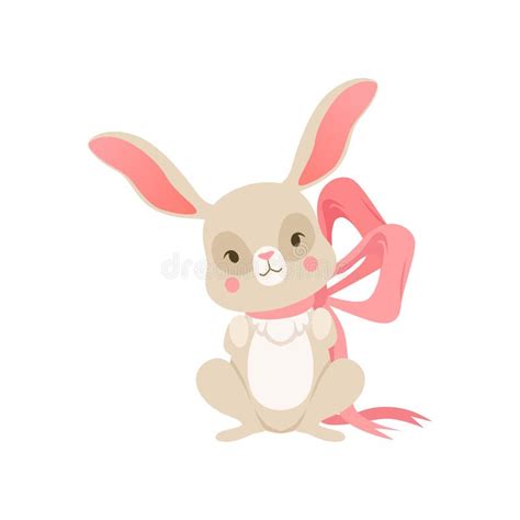 Cute Cartoon Bunny with Pink Bow, Funny Rabbit Character, Happy Easter Concept Cartoon Vector ...