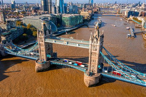 Aerial panoramic cityscape view of the London Tower Bridge 5089817 Stock Photo at Vecteezy