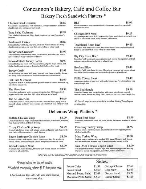 Menu for Concannon's Bakery Cafe in Muncie, IN | Sirved