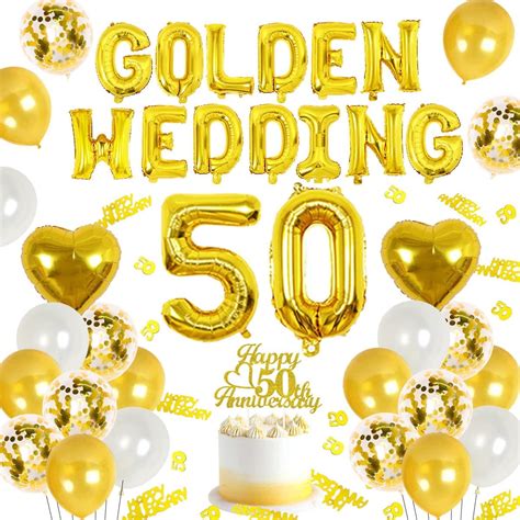 50th Wedding Anniversary Decorations, Golden Wedding Balloon Banner, Number 50 Foil Balloons ...