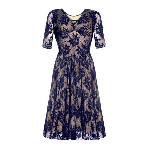 Party Dress With V Neckline In French Navy Lace By Nancy Mac