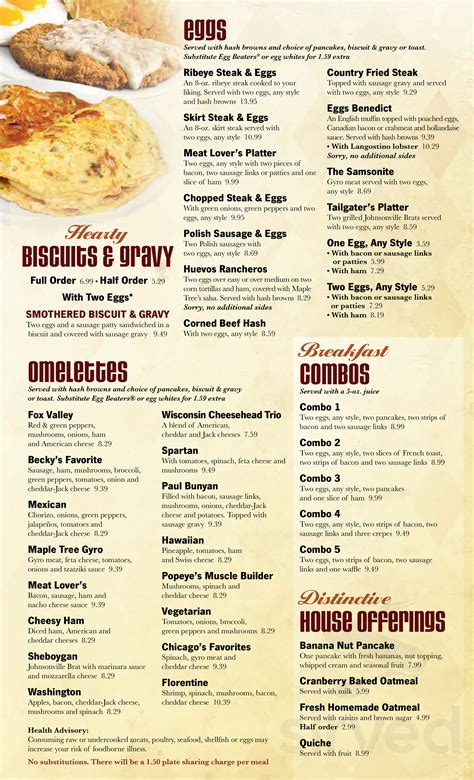 Maple tree restaurant & pancake House menu in Appleton, Wisconsin, USA