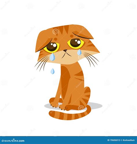 Sad Crying Cat. Cartoon Vector Illustration. Crying Cat Meme. Cat Face ...