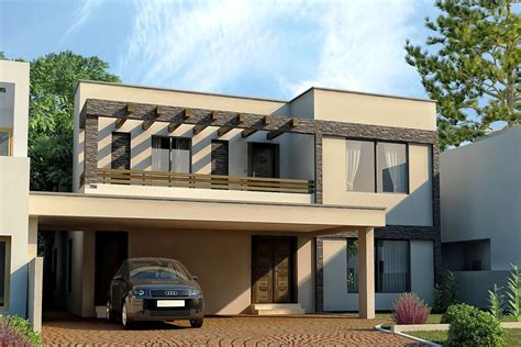 DHA Lahore 1 Kanal Modern Contemporary House Design 3D Front Elevatin Pakistan - 3D Front ...