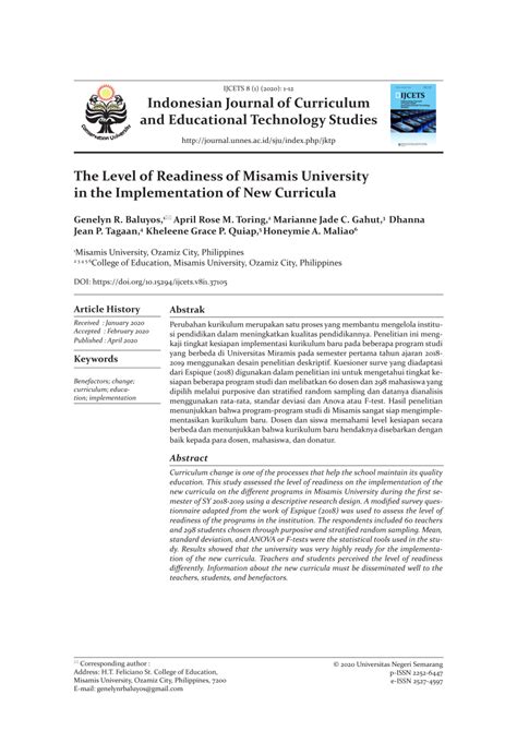 (PDF) The Level of Readiness of Misamis University in the Implementation of the New Curricula