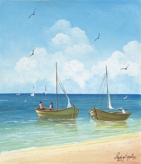 Ramon Martinez, Two Boats, Oil Painting