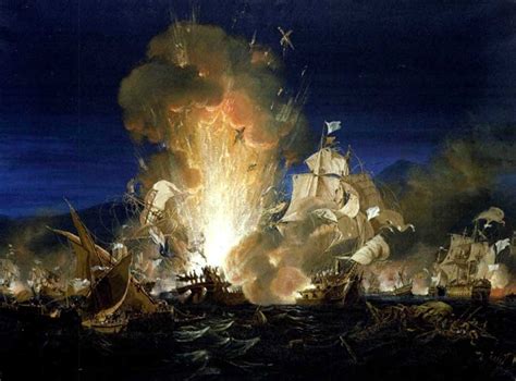 quotLOrientquot explodes, the Battle of the Nile, Aboukir Bay, 1st August 1798 by Ambroise Louis ...