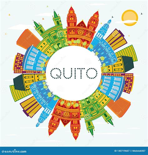 Quito Ecuador City Skyline with Color Buildings, Blue Sky and Copy Space Stock Vector ...