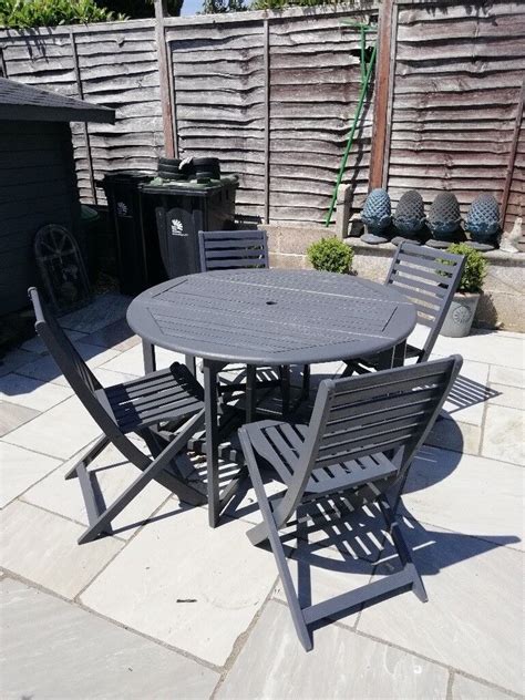 Grey Wooden Garden Table with 4 Chairs | in Christchurch, Dorset | Gumtree