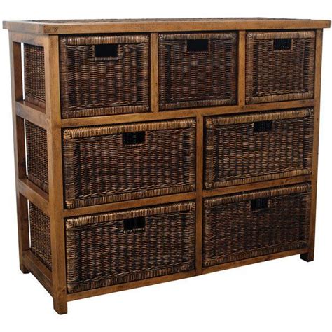 Livingston Wood and Wicker 7 Drawer Storage Chest, Cabinet, Dresser, Brown Indoor Wicker ...
