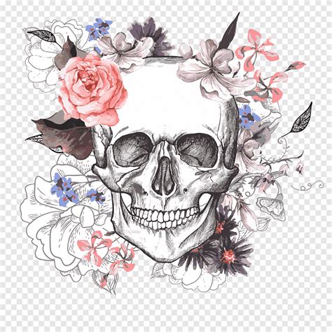 Ilustración de calavera y flores rosas y blancas, calavera cala flor día de los muertos ...