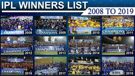 IPL Winners List From 2008 to 2019 | Indian Premier League - YouTube