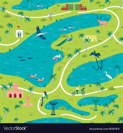 Seamless pattern bharatpur bird sanctuary map Vector Image