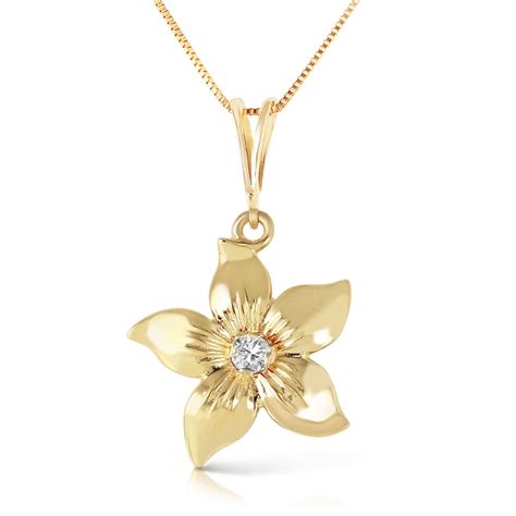 14k Solid Gold Flower Diamond Pendant Necklace - Etsy