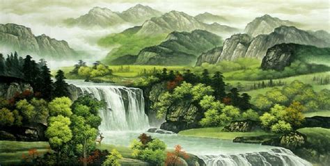 Chinese Painting: Waterfall, Spring - Chinese Painting CNAG220565 ...