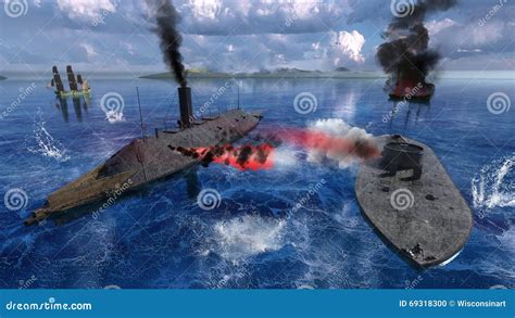 Civil War Ironclads, Battle Hampton Roads Stock Photo - Image: 69318300