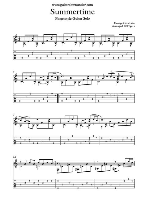 "Summertime" - George Gershwin arranged for fingerstyle guitar by Bill Tyers | Fingerstyle ...