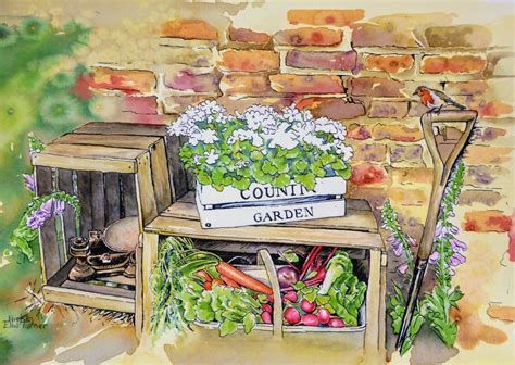 The vegetable garden | Garden watercolor, Garden illustration, Original ...