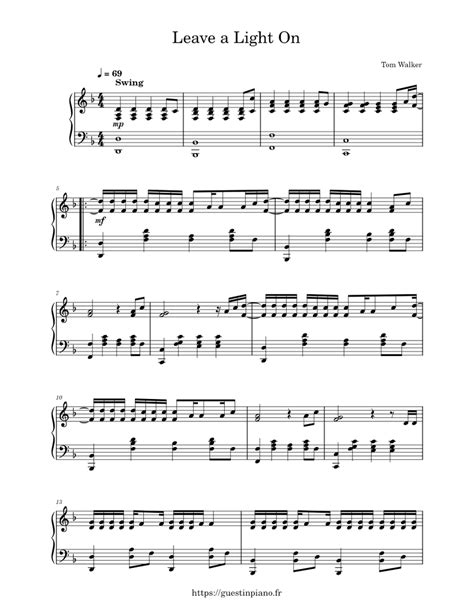 Leave a Light On - Tom Walker sheet music for Piano download free in PDF or MIDI