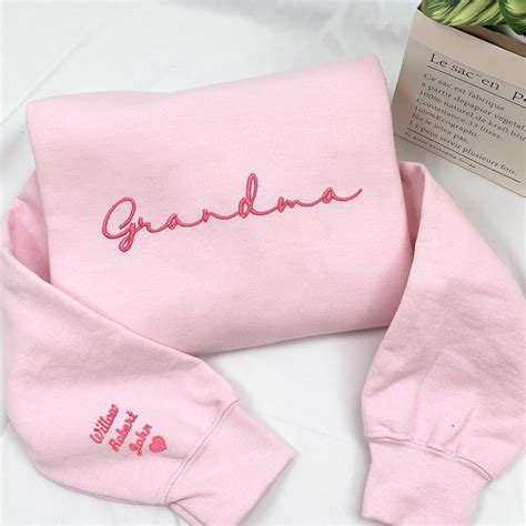 Personalized Grandma Sweatshirt With Grandkids Names Embroidered Sleeve, Custom Grandmother ...