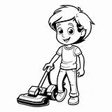 Premium Vector  Boy With vacuum Cleaner Black And White sketch template
