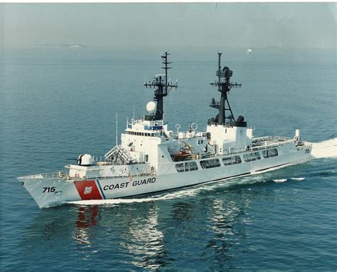 The USCGC Hamilton (WHEC-715) equipped with her full armament capabilities, sometime after 1988 ...