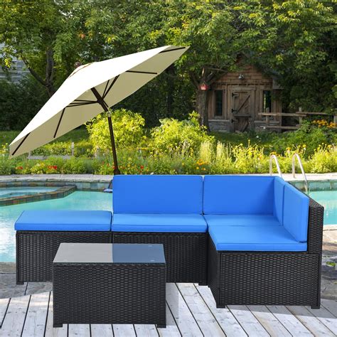 Outdoor Garden Patio Sectional Sofa Sets, SEGMART 5 Pieces Modern Wicker Furniture Set Glass ...