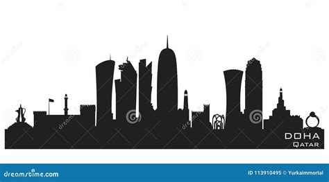 Doha Qatar City Skyline Vector Silhouette Stock Vector - Illustration of design, architecture ...