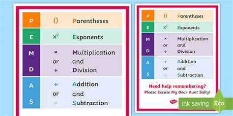 Pemdas Chart Printable - Printable Word Searches