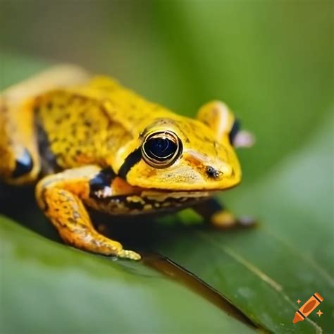 Close-up of a black and yellow frog on Craiyon