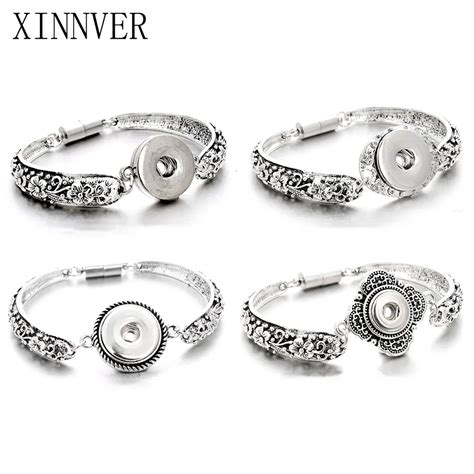 Wholesale Snap Jewelry Silver 18mm Snap Buttons Bracelet Flowers Carved ...