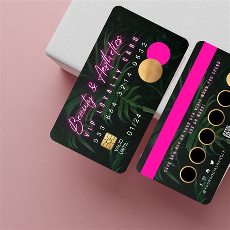 Loyalty Card Template, Beauty Loyalty Cards, Pink neon tropical, Salon Business Card Template ...