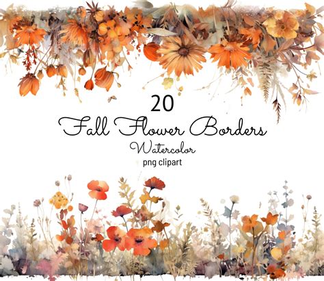 Fall Flower Border Clipart Watercolor Floral Borders Clip Art Flowerfield Card Making Autumn ...