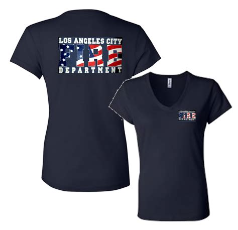 Ladies LAFD Patriotic American Flag V-Neck T-Shirt - Fire Attire