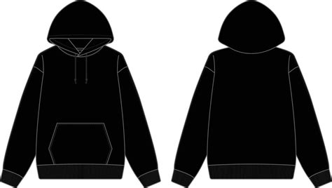 Blank Black Hoodie Mock-Up Template on White Background, Front and Back ...