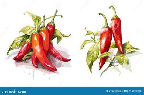 Chili Pepper, Watercolor Painting Style Illustration Stock Illustration - Illustration of green ...