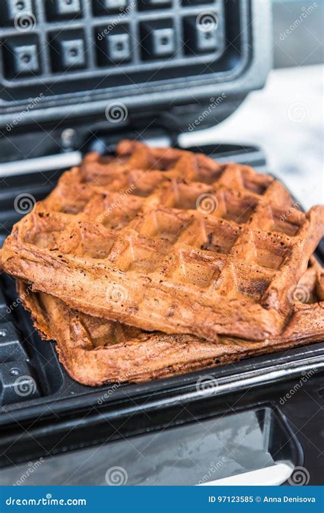Belgium Waffles Freshly Made at Home in the Waffle Maker Stock Image - Image of dough, nutrition ...
