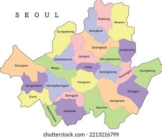 Seoul City Administrative Map Districts Clored Stock Vector (Royalty ...