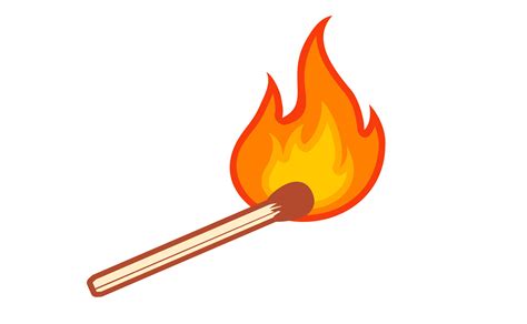 Vector retro illustration of a match with fire on white background. Vintage icon of match with ...