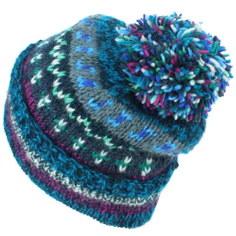 Chunky Wool Knit Beanie Bobble Hat Men Ladies Warm Winter ABSTRACT PATTERN Lined | eBay