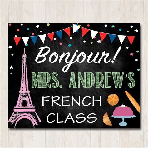 French Teacher Classroom Door Sign, Bonjour Printable French Classroom Decor, Custom Teacher ...