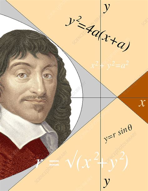 Artwork of Rene Descartes with equations and lines - Stock Image - H404/0211 - Science Photo Library