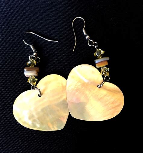 Mother of Pearl Drop Earrings/dangle Earrings, Heart-shaped Mother of Pearl Drop/dangle Earrings ...