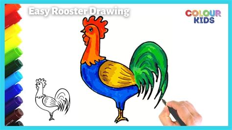 Easy Rooster Drawing and Coloring Step by Step | How to draw a Colorful Bird Rooster in Easy ...