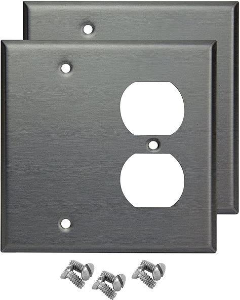 Pack of 2 Wall Plate Outlet Switch Covers by SleekLighting | Decorative Stainless Steel Look ...